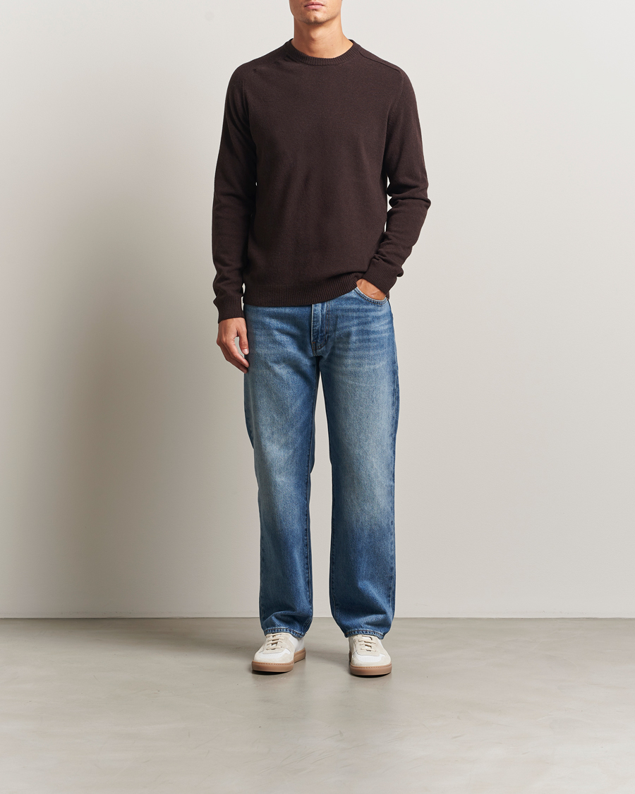 Heren | Truien | KnowledgeCotton Apparel | Lambswool Roundneck Chocolate