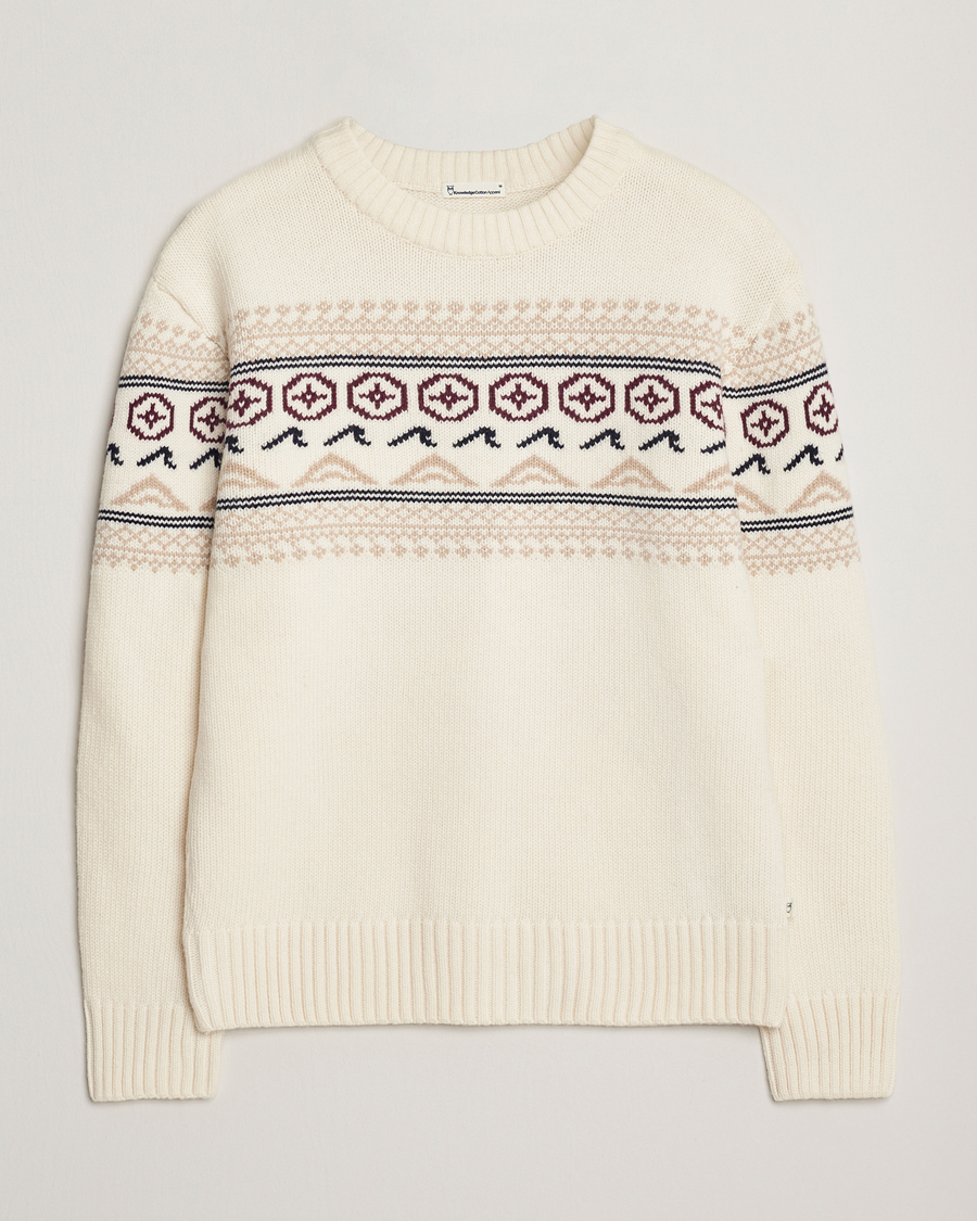 Heren | Truien | KnowledgeCotton Apparel | Lambswool Knitted Crewneck Egret