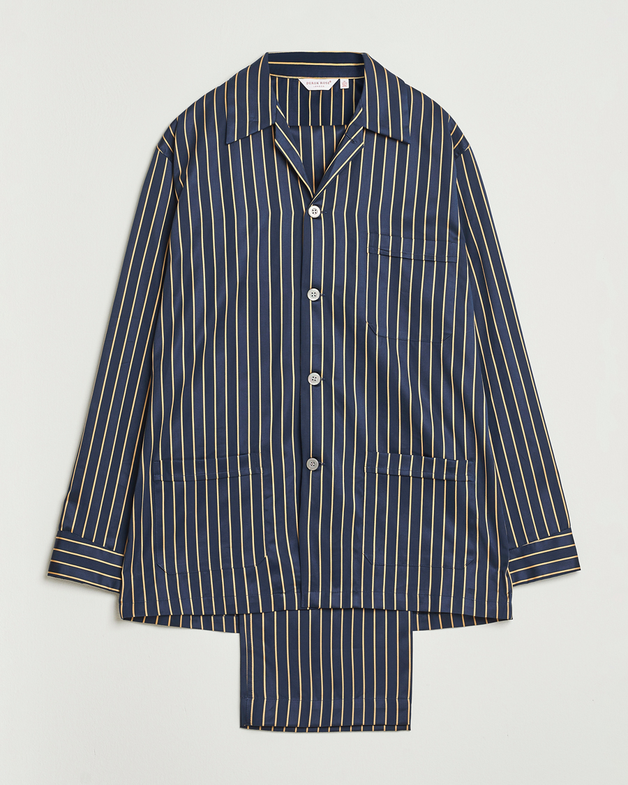 Heren | Pyjama's en gewaden | Derek Rose | Striped Cotton Pyjama Set Navy