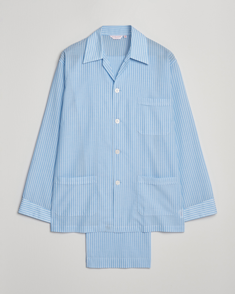 Heren | Pyjama's en gewaden | Derek Rose | Striped Cotton Pyjama Set Light Blue