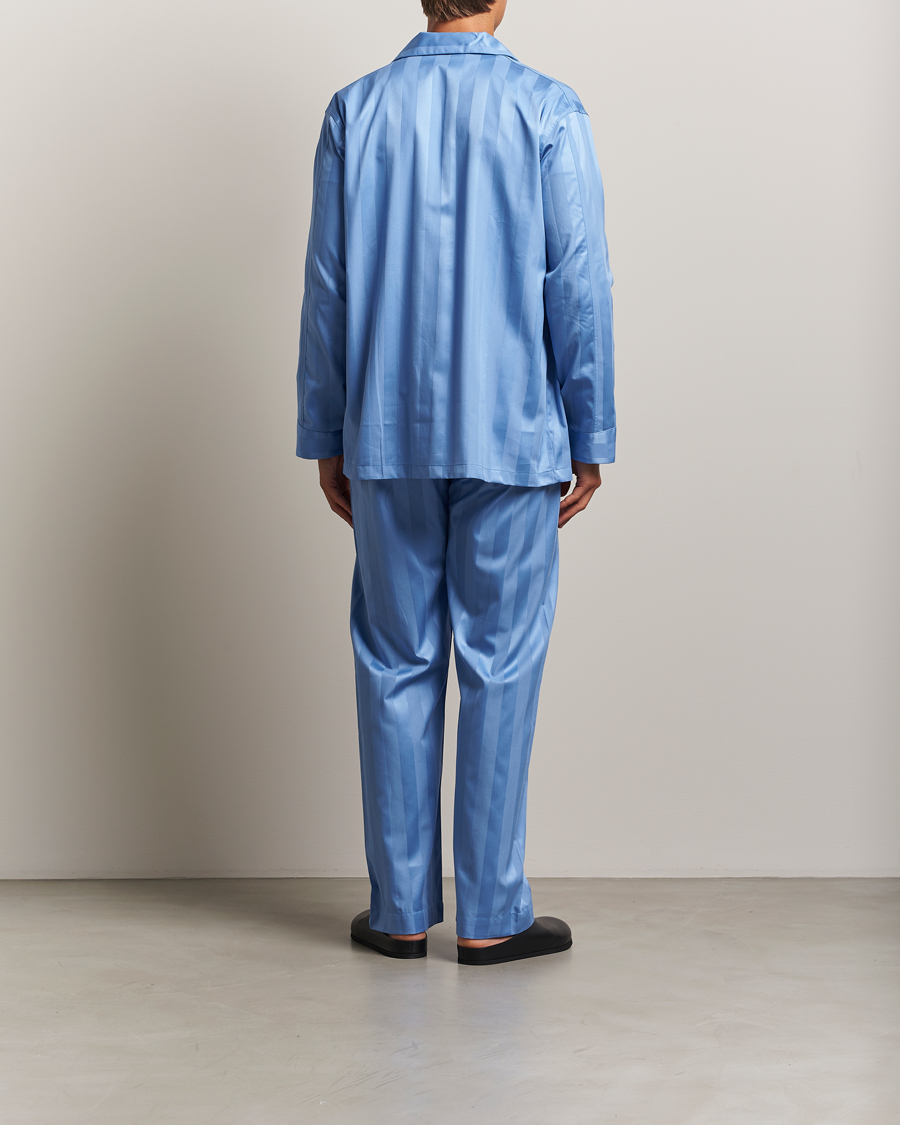 Heren | Pyjama's en gewaden | Derek Rose | Striped Cotton Satin Pyjama Set French Blue