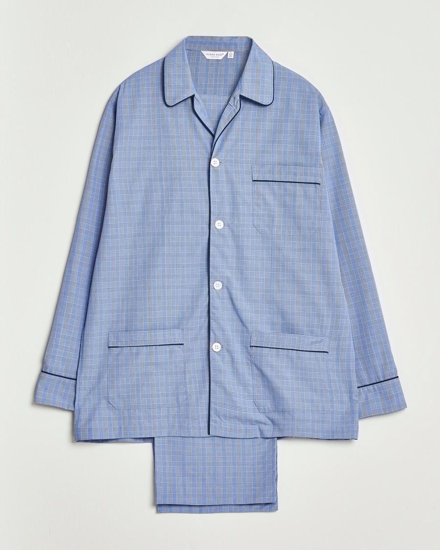 Heren | Pyjama's en gewaden | Derek Rose | Piped Cotton Pyjama Set Light Blue
