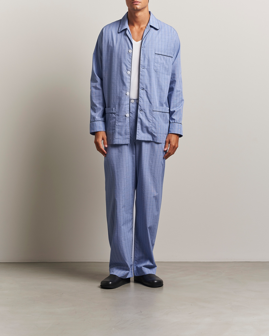 Heren | Pyjama's en gewaden | Derek Rose | Piped Cotton Pyjama Set Light Blue