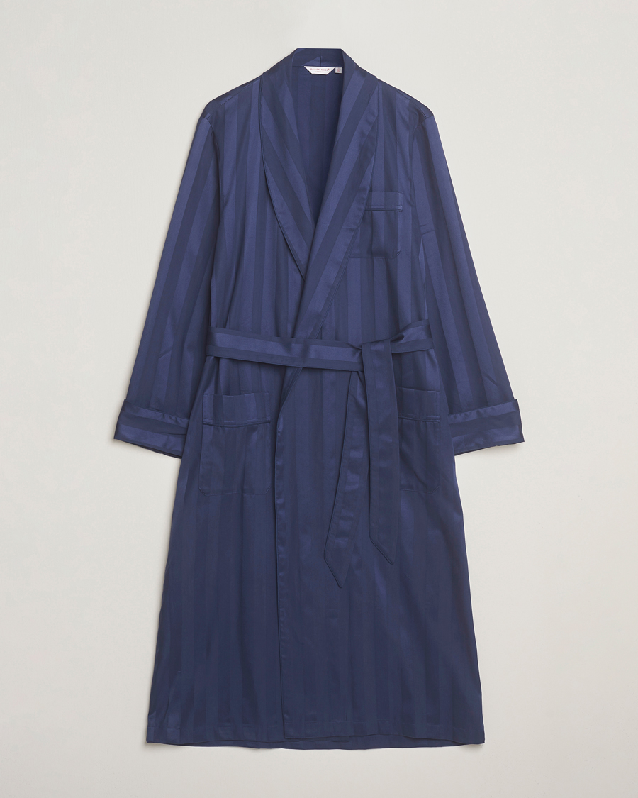 Heren | Pyjama's en gewaden | Derek Rose | Striped Cotton Dressing Gown Navy