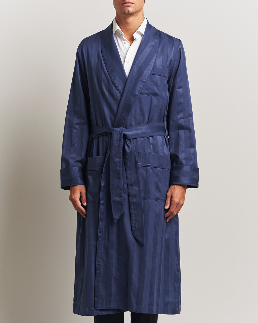 Heren | Pyjama's en gewaden | Derek Rose | Striped Cotton Dressing Gown Navy