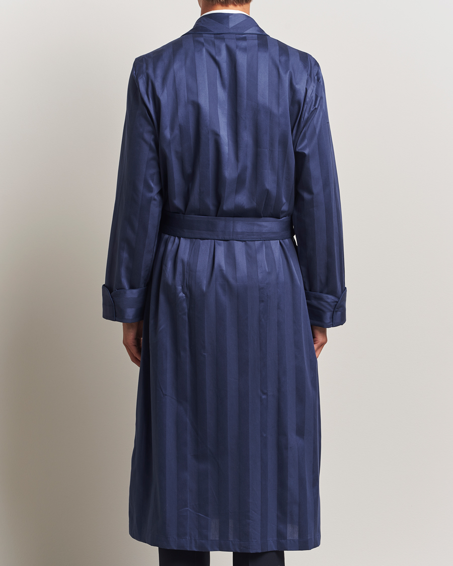 Heren | Pyjama's en gewaden | Derek Rose | Striped Cotton Dressing Gown Navy