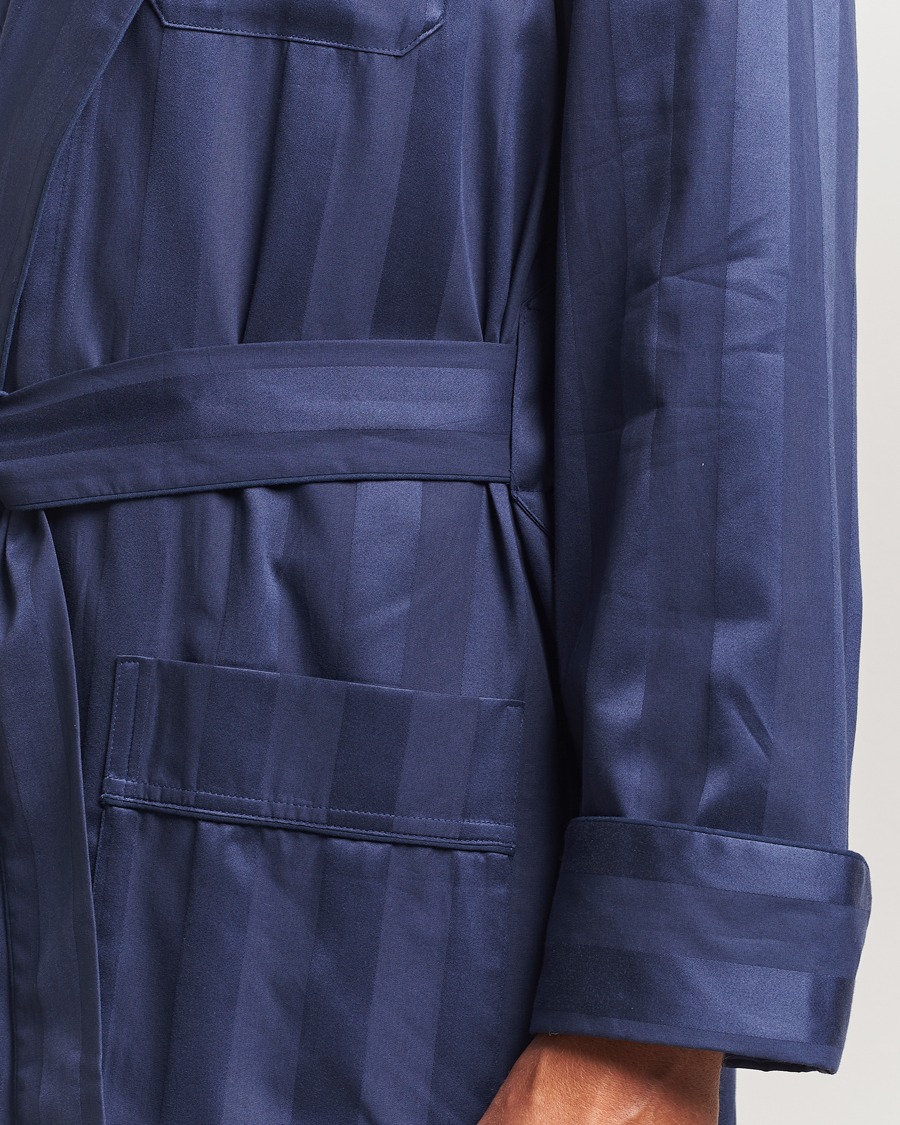 Heren | Pyjama's en gewaden | Derek Rose | Striped Cotton Dressing Gown Navy