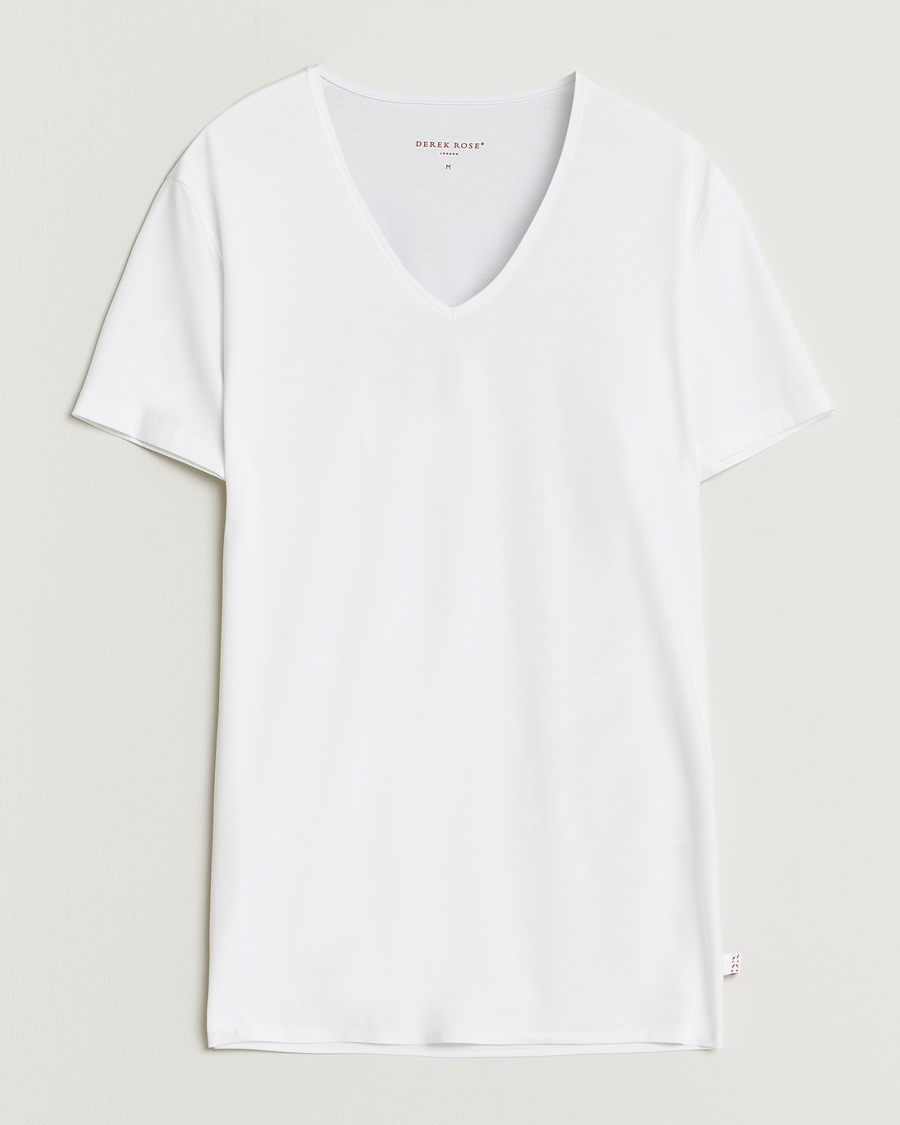 Heren | T-shirts | Derek Rose | Pima Cotton V-Neck T-Shirt White