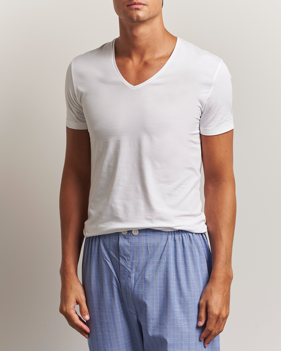 Heren | T-shirts | Derek Rose | Pima Cotton V-Neck T-Shirt White