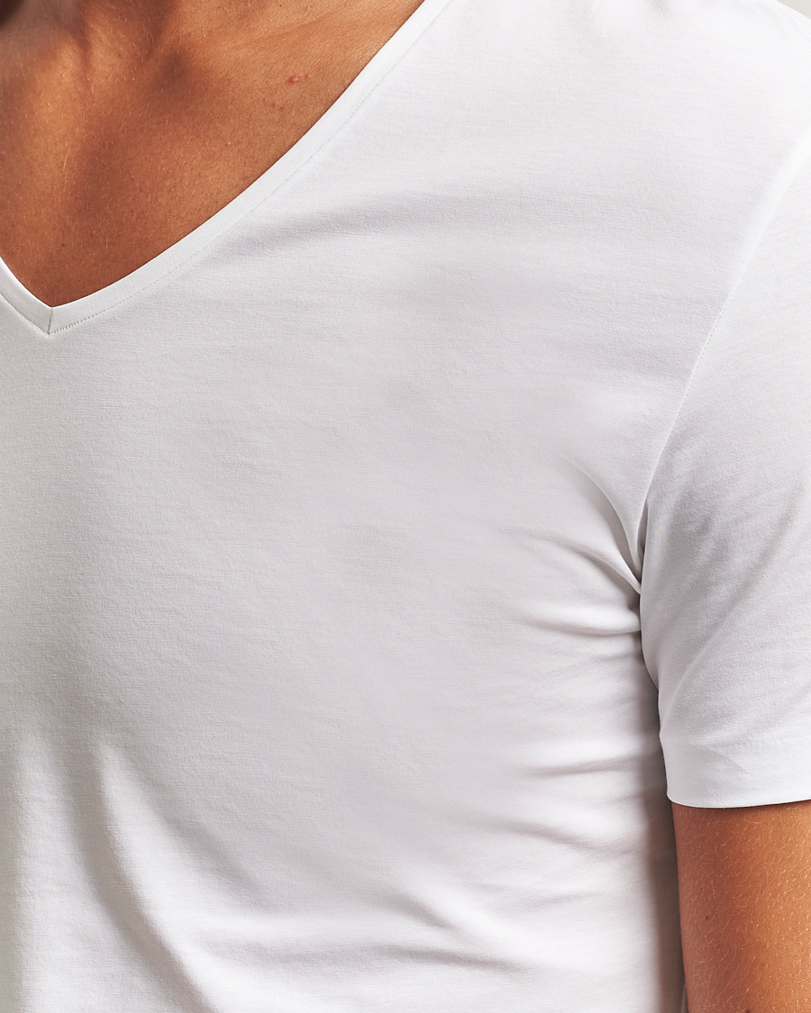 Heren | T-shirts | Derek Rose | Pima Cotton V-Neck T-Shirt White