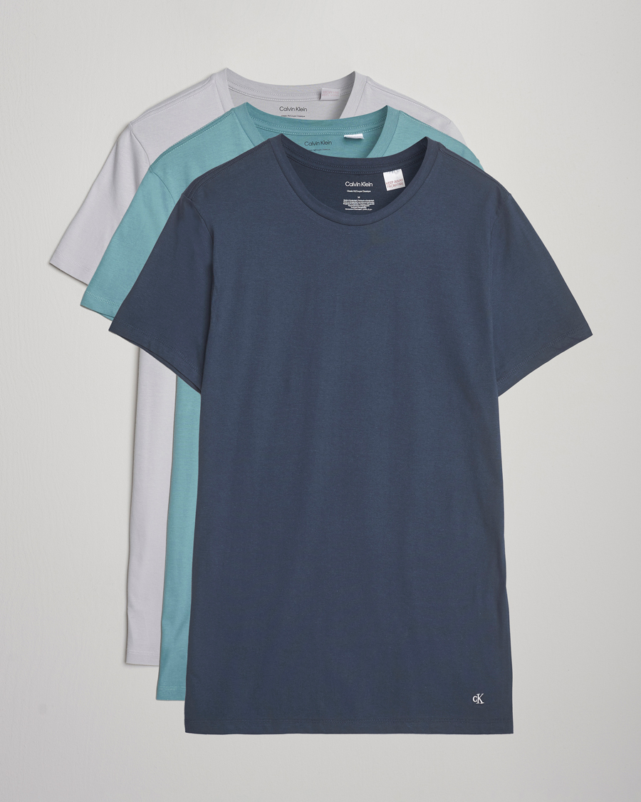 Heren | T-shirts | Calvin Klein | 3-Pack Cotton Crew Neck T-Shirt Blue/Grey/Green