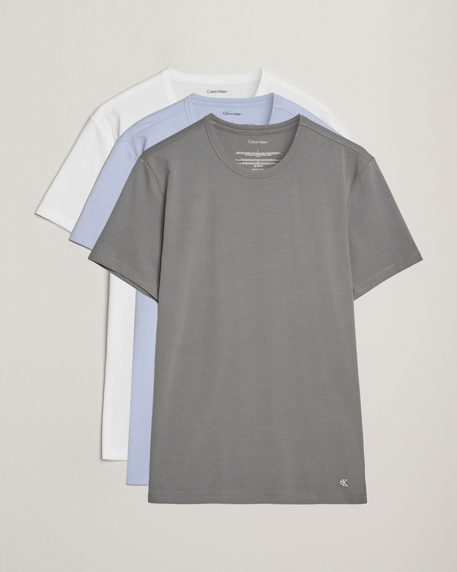 Heren | T-shirts | Calvin Klein | 3-Pack Cotton Stretch Crew Neck T-Shirt Grey/White/Blue