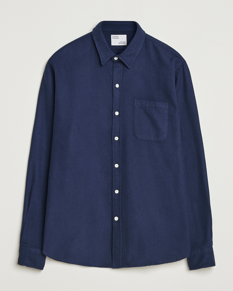 Heren | Overhemden | Colorful Standard | Organic Flannel Shirt Navy Blue