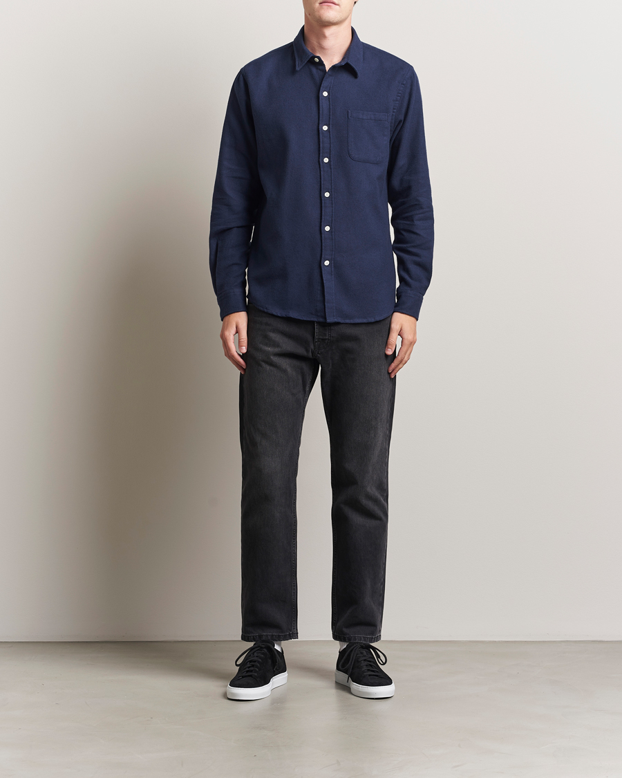 Heren | Overhemden | Colorful Standard | Organic Flannel Shirt Navy Blue