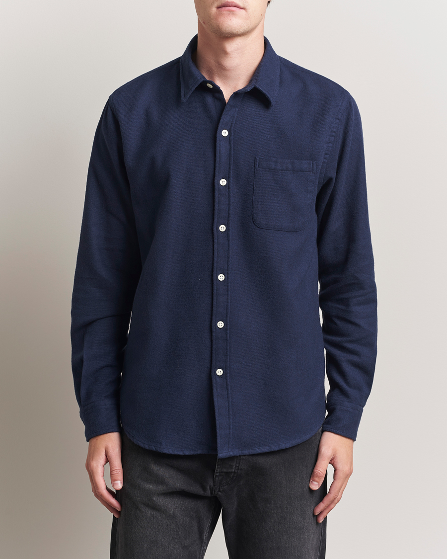 Heren | Overhemden | Colorful Standard | Organic Flannel Shirt Navy Blue