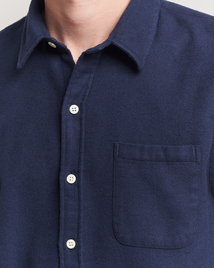 Heren | Overhemden | Colorful Standard | Organic Flannel Shirt Navy Blue