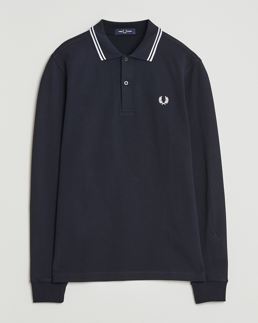 Heren | Polo's | Fred Perry | Twin Tipped Long Sleeve Polo Shirt Navy