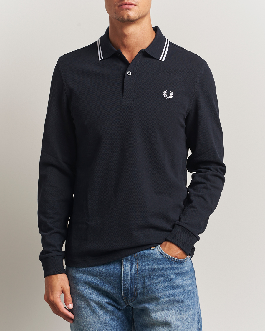 Heren | Polo's | Fred Perry | Twin Tipped Long Sleeve Polo Shirt Navy