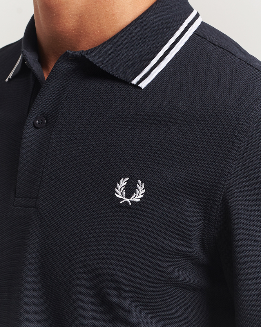 Heren | Polo's | Fred Perry | Twin Tipped Long Sleeve Polo Shirt Navy