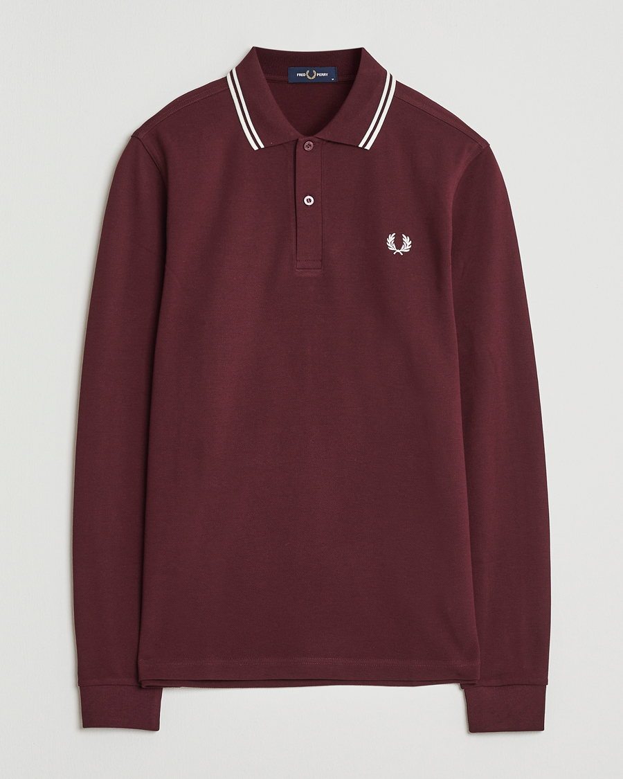 Heren | Polo's | Fred Perry | Twin Tipped Long Sleeve Polo Shirt Oxblood