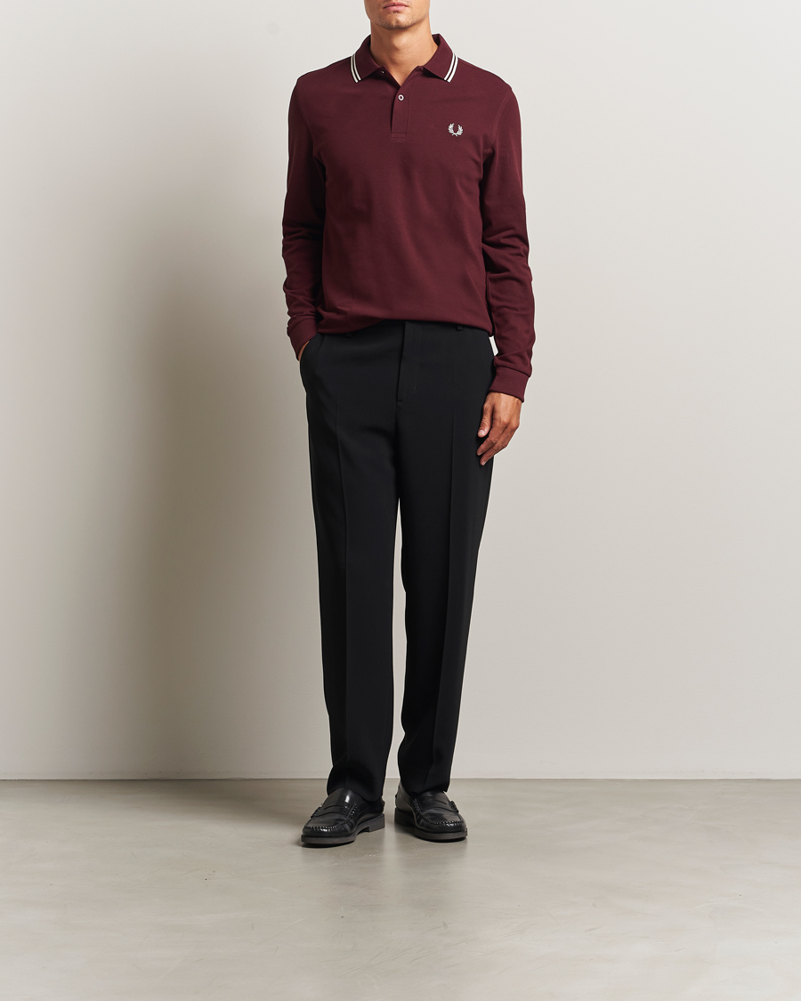 Heren | Polo's | Fred Perry | Twin Tipped Long Sleeve Polo Shirt Oxblood