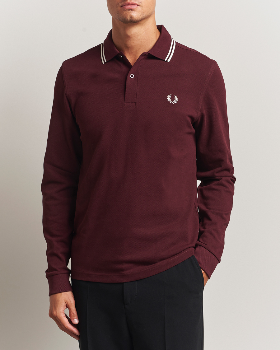 Heren | Polo's | Fred Perry | Twin Tipped Long Sleeve Polo Shirt Oxblood