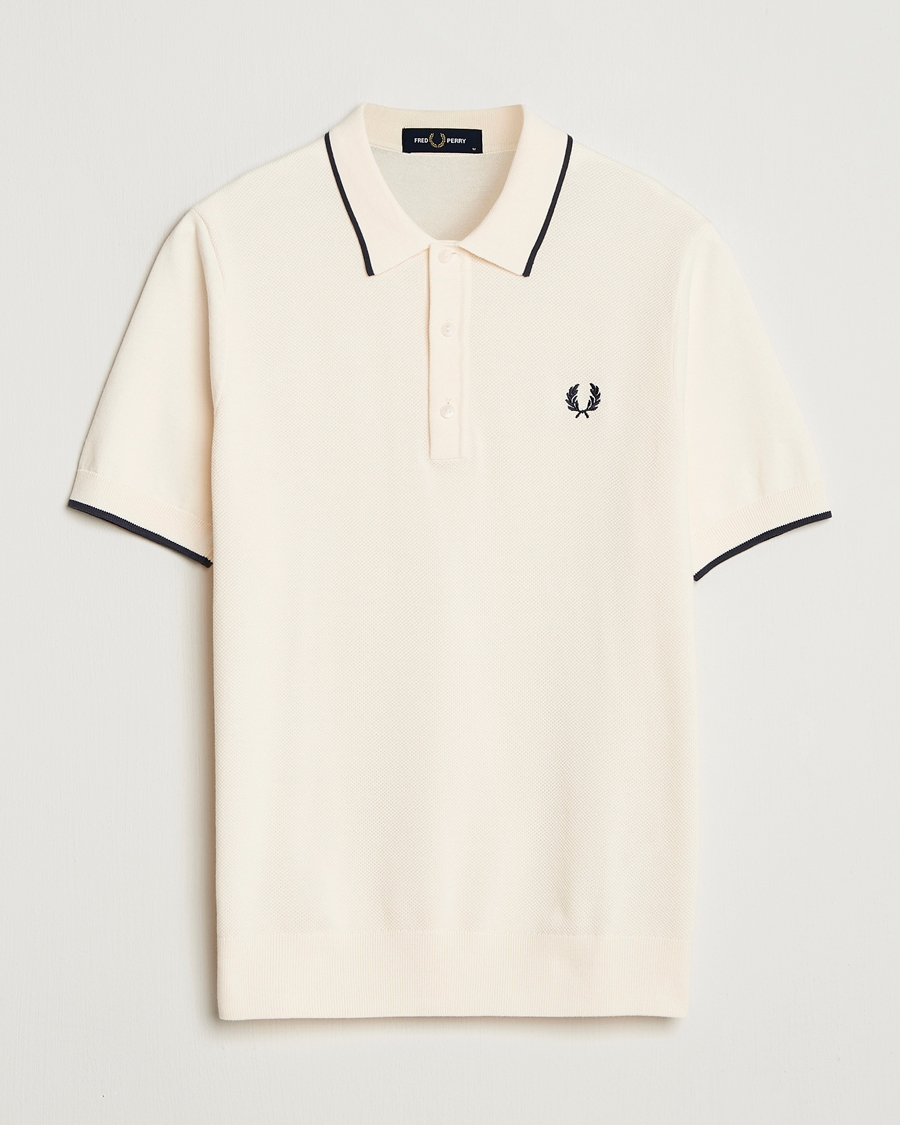 Heren | Polo's | Fred Perry | Pique Knitted Tipped Polo Ecru