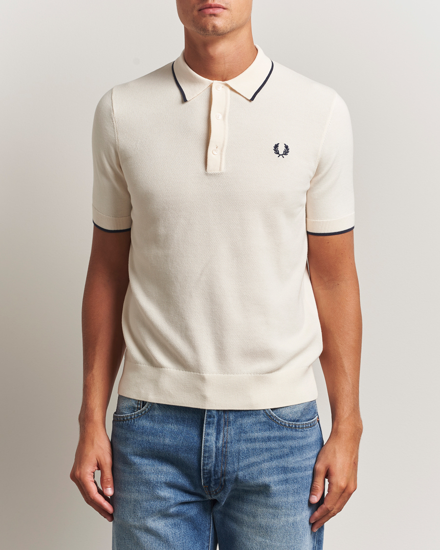 Heren | Polo's | Fred Perry | Pique Knitted Tipped Polo Ecru