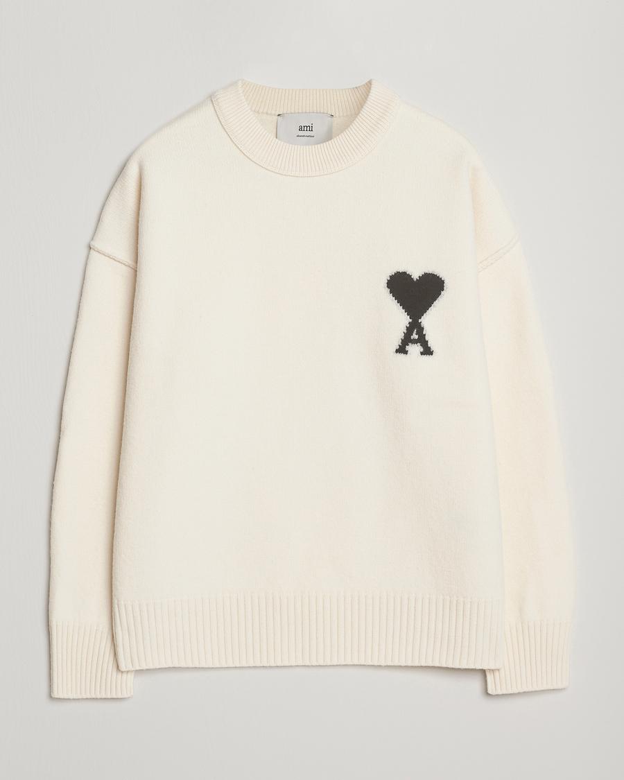 Heren | Truien | AMI | Big Heart Logo Wool Knitted Sweater Ecru