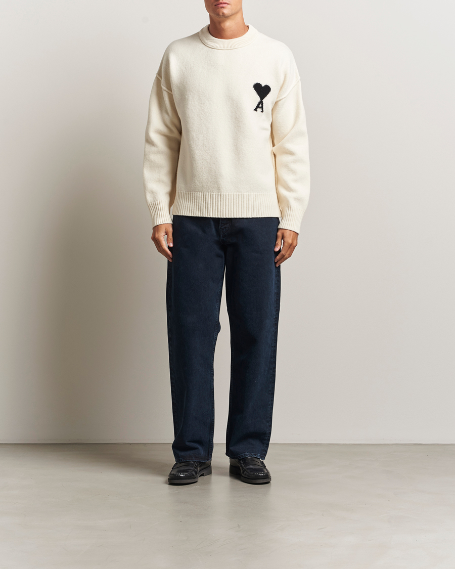 Heren | Truien | AMI | Big Heart Logo Wool Knitted Sweater Ecru