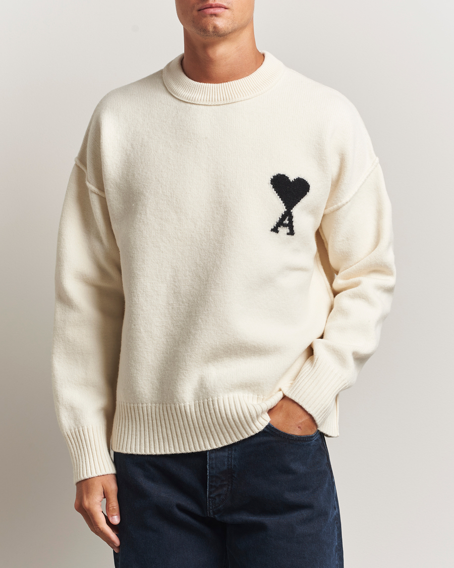 Heren | Truien | AMI | Big Heart Logo Wool Knitted Sweater Ecru