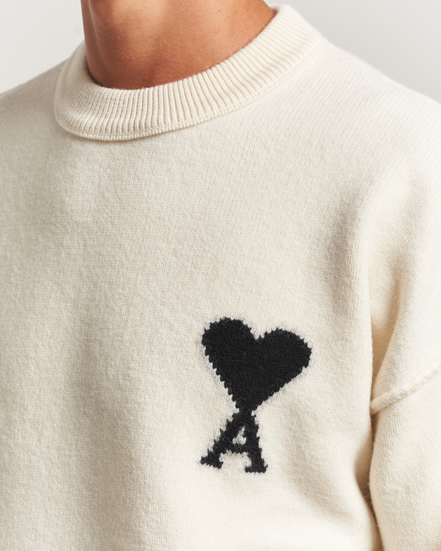 Heren | Truien | AMI | Big Heart Logo Wool Knitted Sweater Ecru