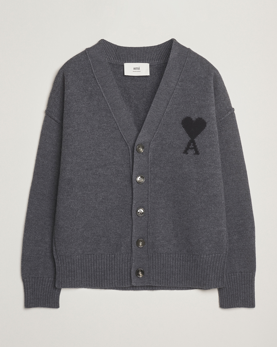 Heren | Truien | AMI | Big Heart Logo Wool Knitted Cardigan Dark Grey