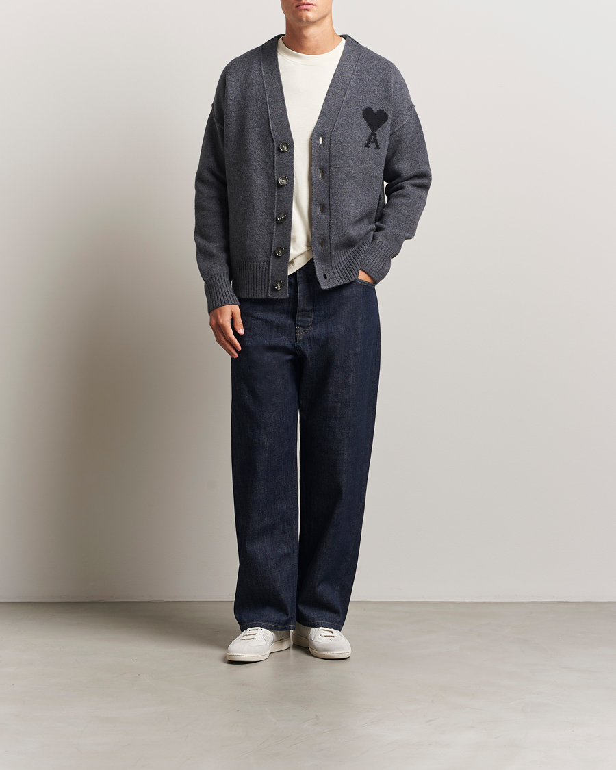 Heren | Truien | AMI | Big Heart Logo Wool Knitted Cardigan Dark Grey