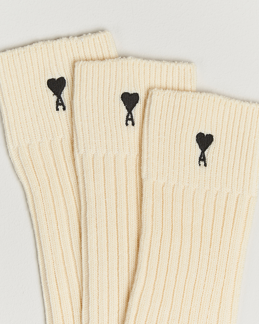 Heren | Ondergoed | AMI | 3-Pack Heart Logo Cotton Socks Ecru
