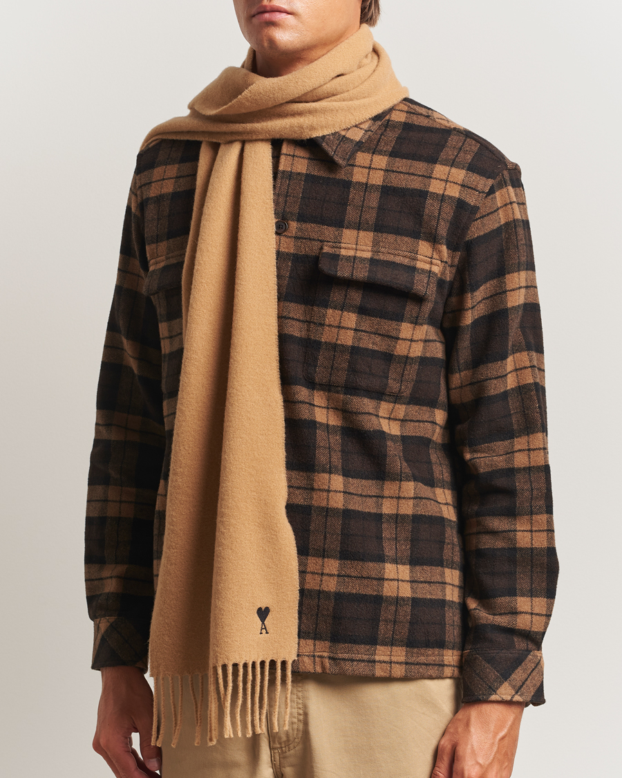 Heren | Sjaals | AMI | Heart Logo Scarf Camel