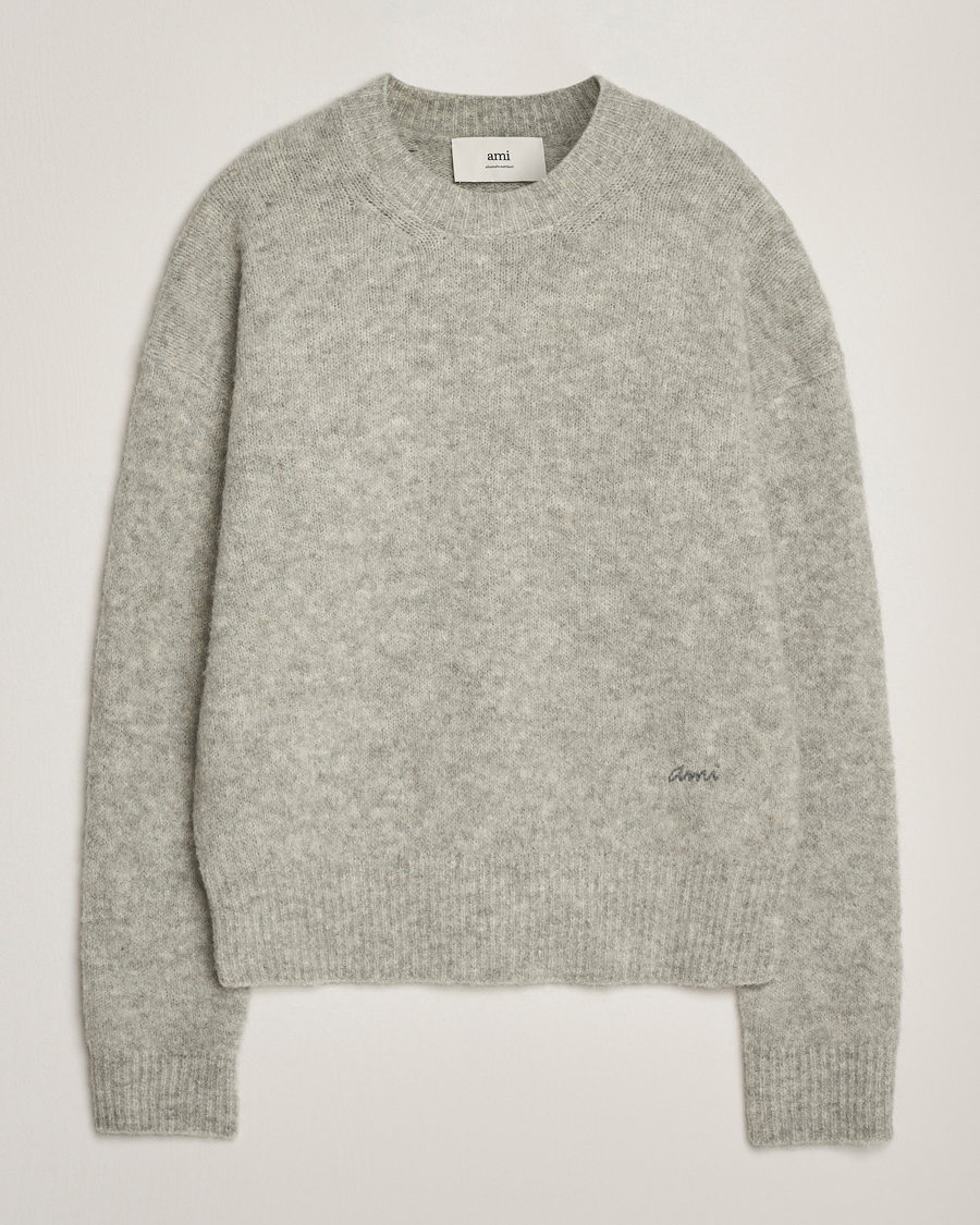 Heren | Truien | AMI | Signature Alpaca Knitted Sweater Light Grey Melange