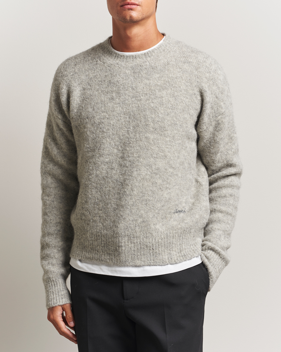 Heren | Truien | AMI | Signature Alpaca Knitted Sweater Light Grey Melange