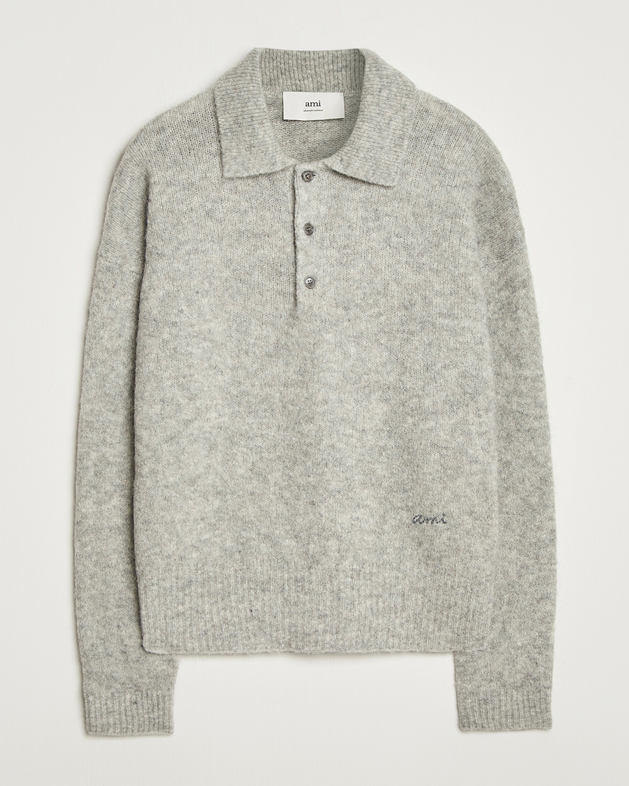 Heren | Truien | AMI | Signature Alpaca Knitted Polo Light Grey Melange