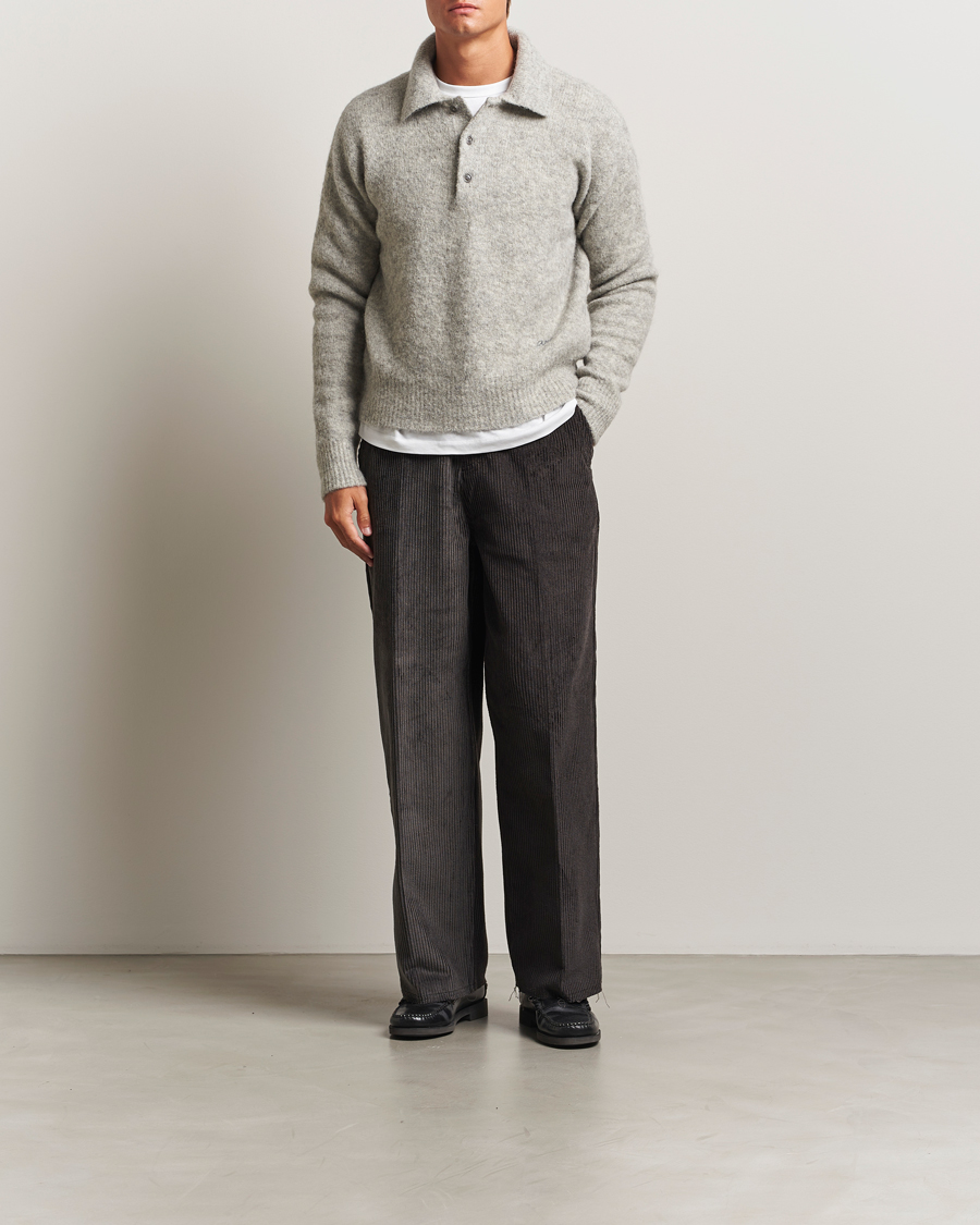 Heren | Truien | AMI | Signature Alpaca Knitted Polo Light Grey Melange
