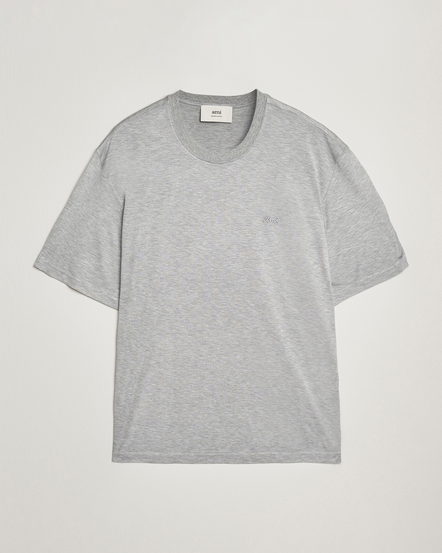 Heren | T-shirts | AMI | Signature Logo Mercerized T-Shirt Light Grey Melange