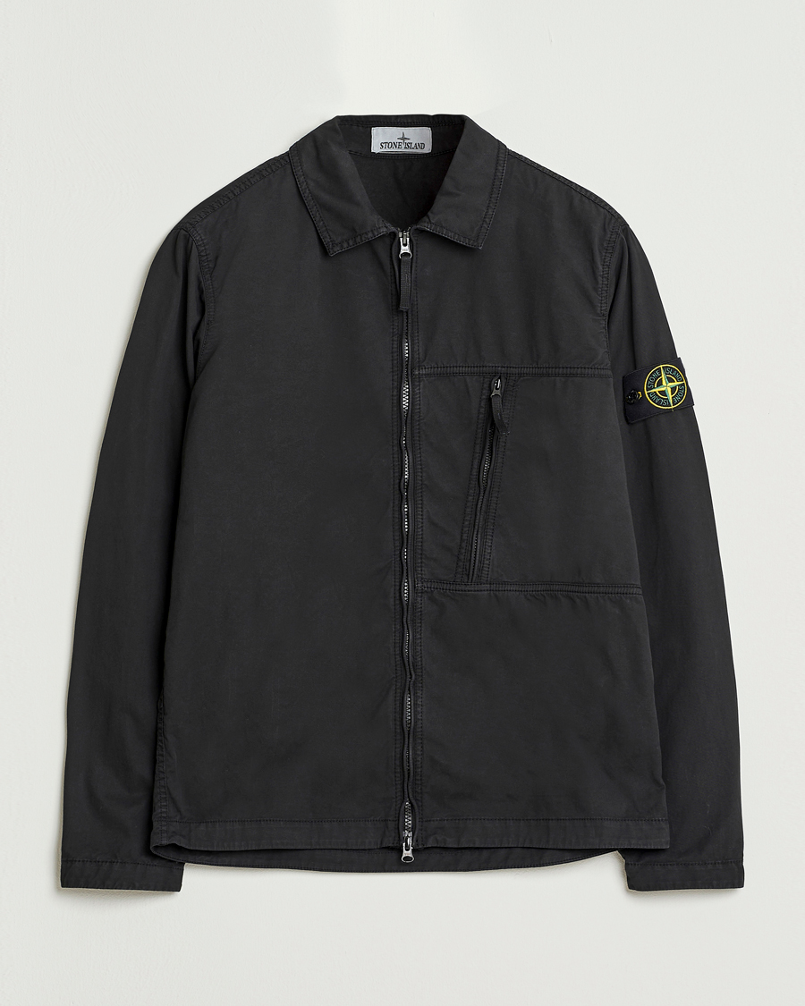 Heren | Overhemden | Stone Island | Garment Dyed Supima Cotton Zip Overshirt Black