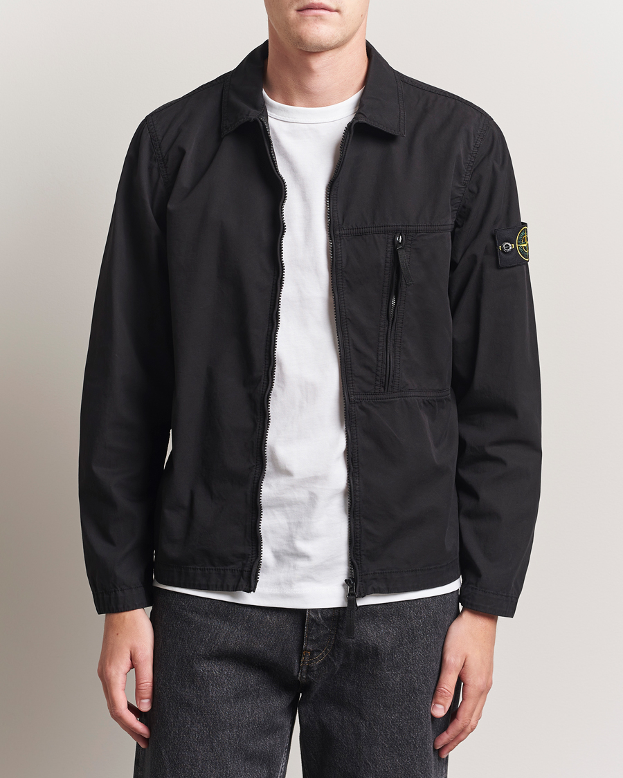 Heren | Overhemden | Stone Island | Garment Dyed Supima Cotton Zip Overshirt Black