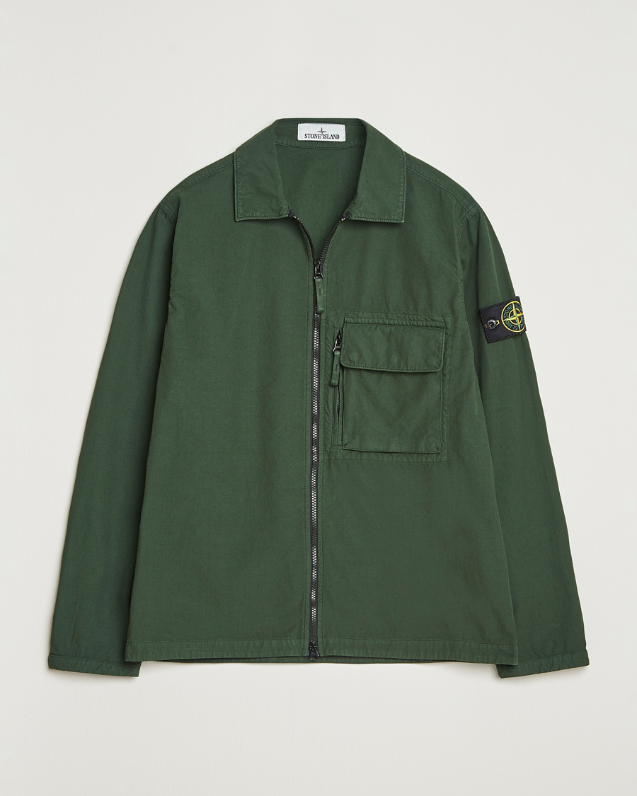 Heren | Overhemden | Stone Island | Garment Dyed Organic Cotton Zip Overshirt Green