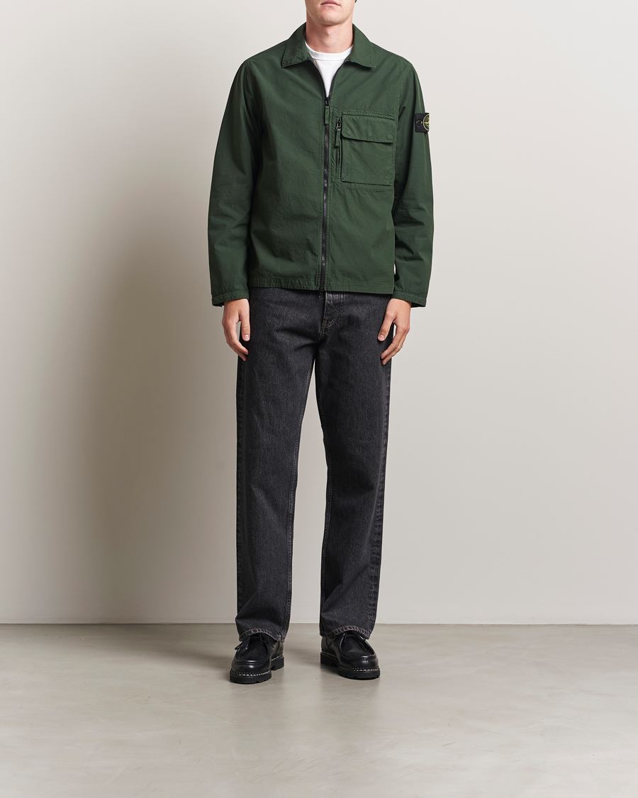 Heren | Overhemden | Stone Island | Garment Dyed Organic Cotton Zip Overshirt Green