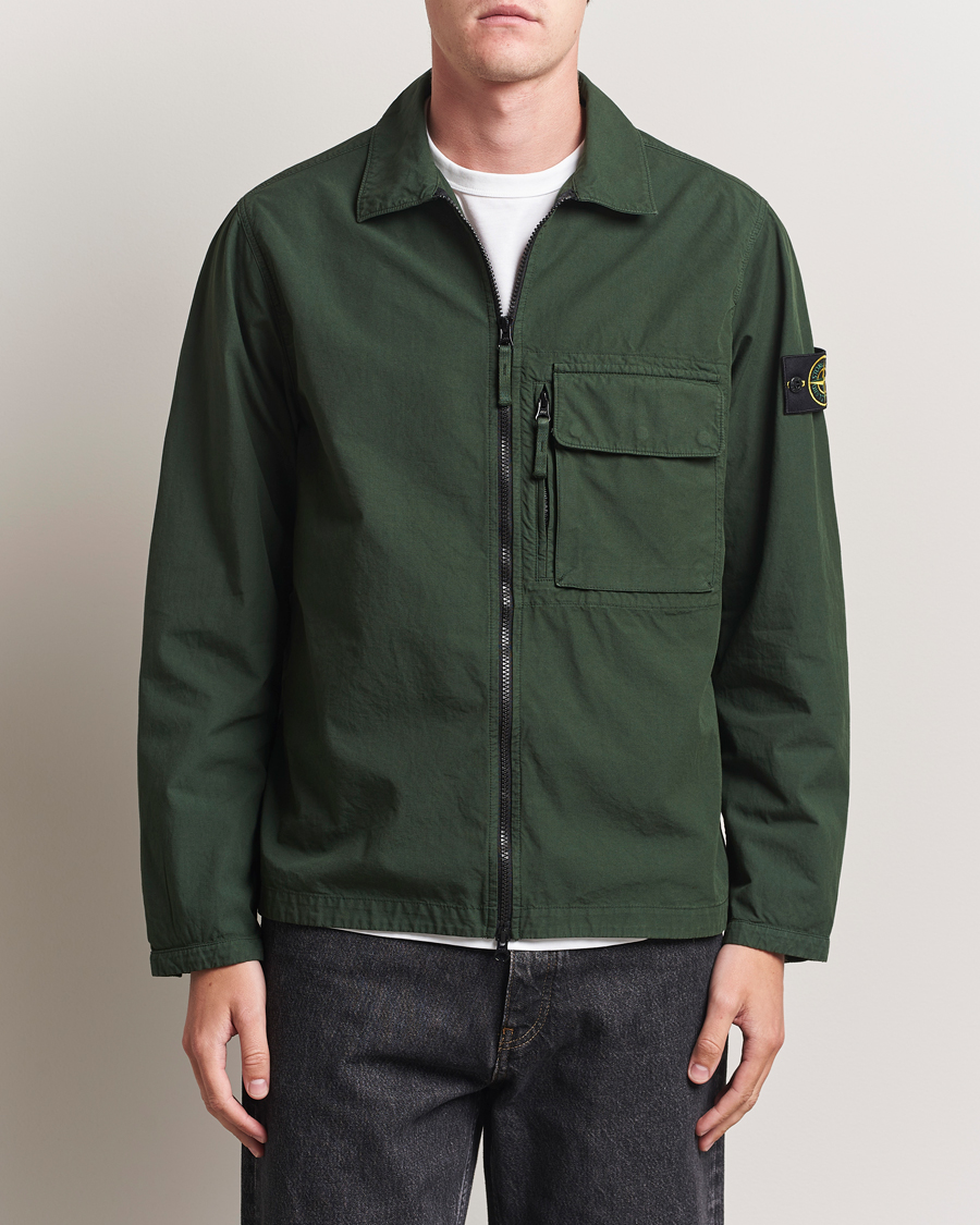 Heren | Overhemden | Stone Island | Garment Dyed Organic Cotton Zip Overshirt Green