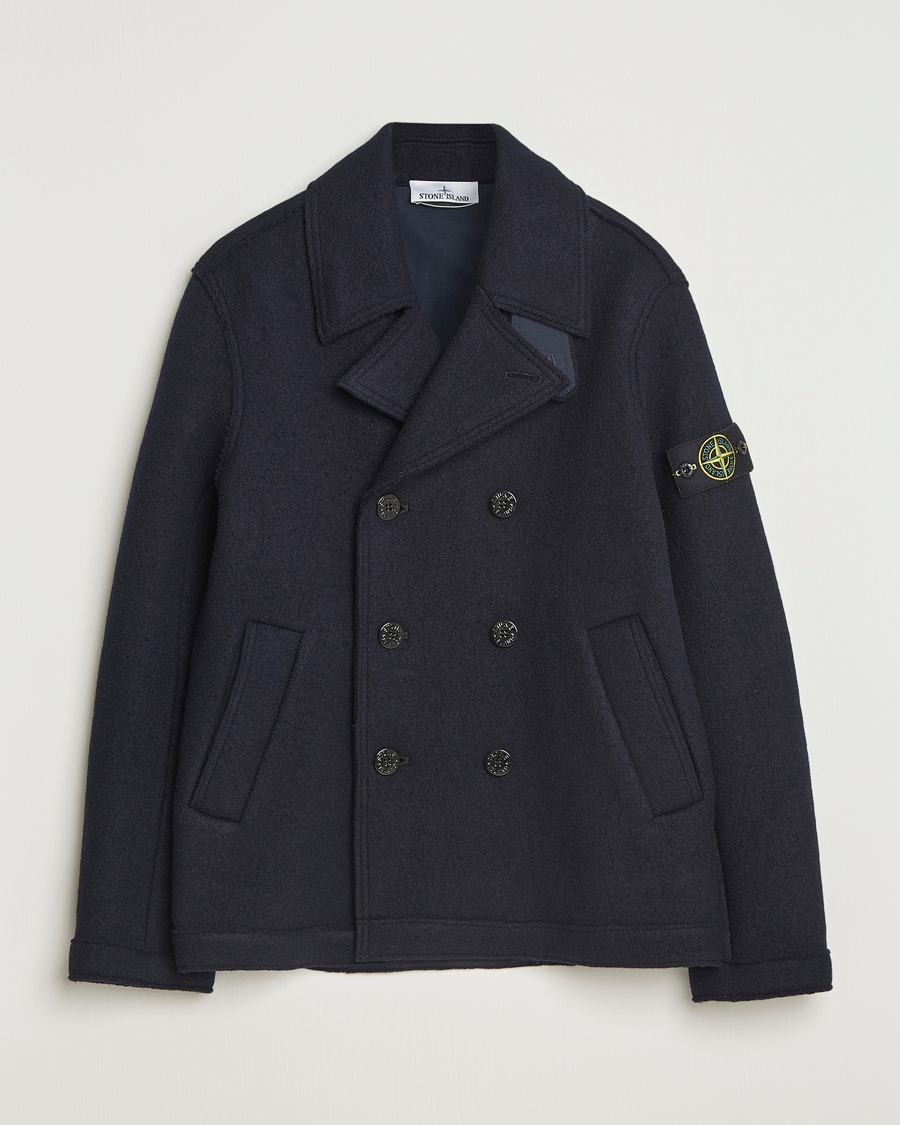 Heren | Jassen | Stone Island | Double Breasted Felted Wool Peacoat Navy