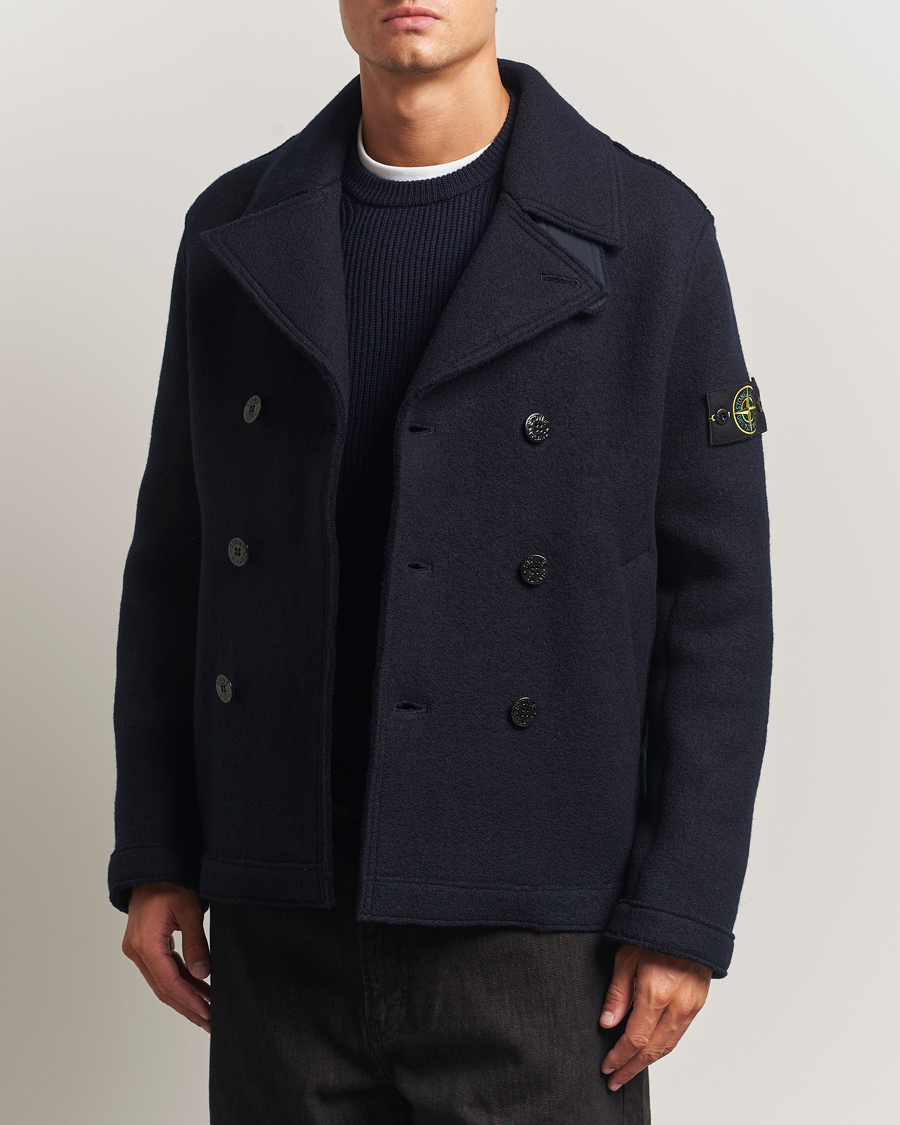 Heren | Jassen | Stone Island | Double Breasted Felted Wool Peacoat Navy