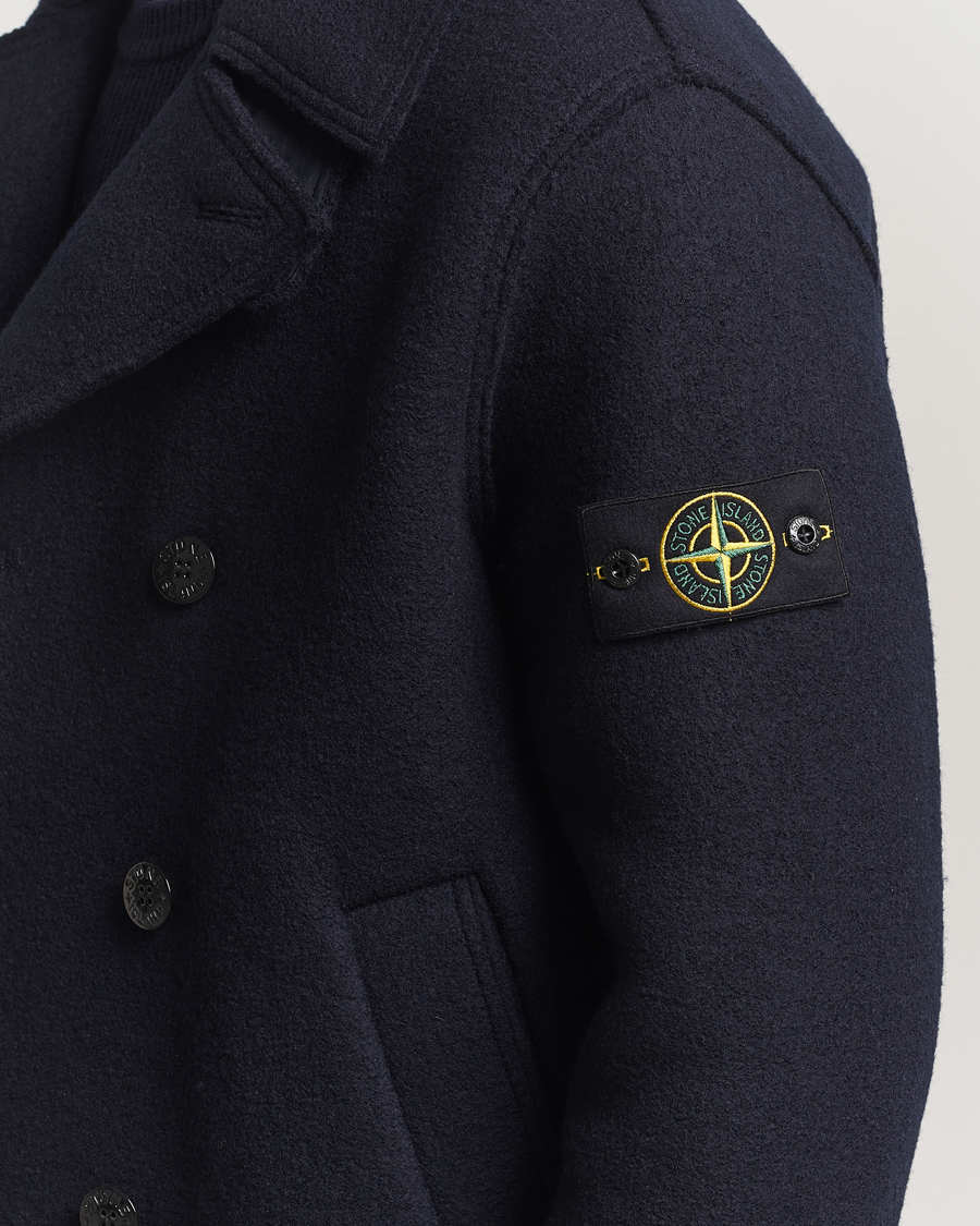 Heren | Jassen | Stone Island | Double Breasted Felted Wool Peacoat Navy