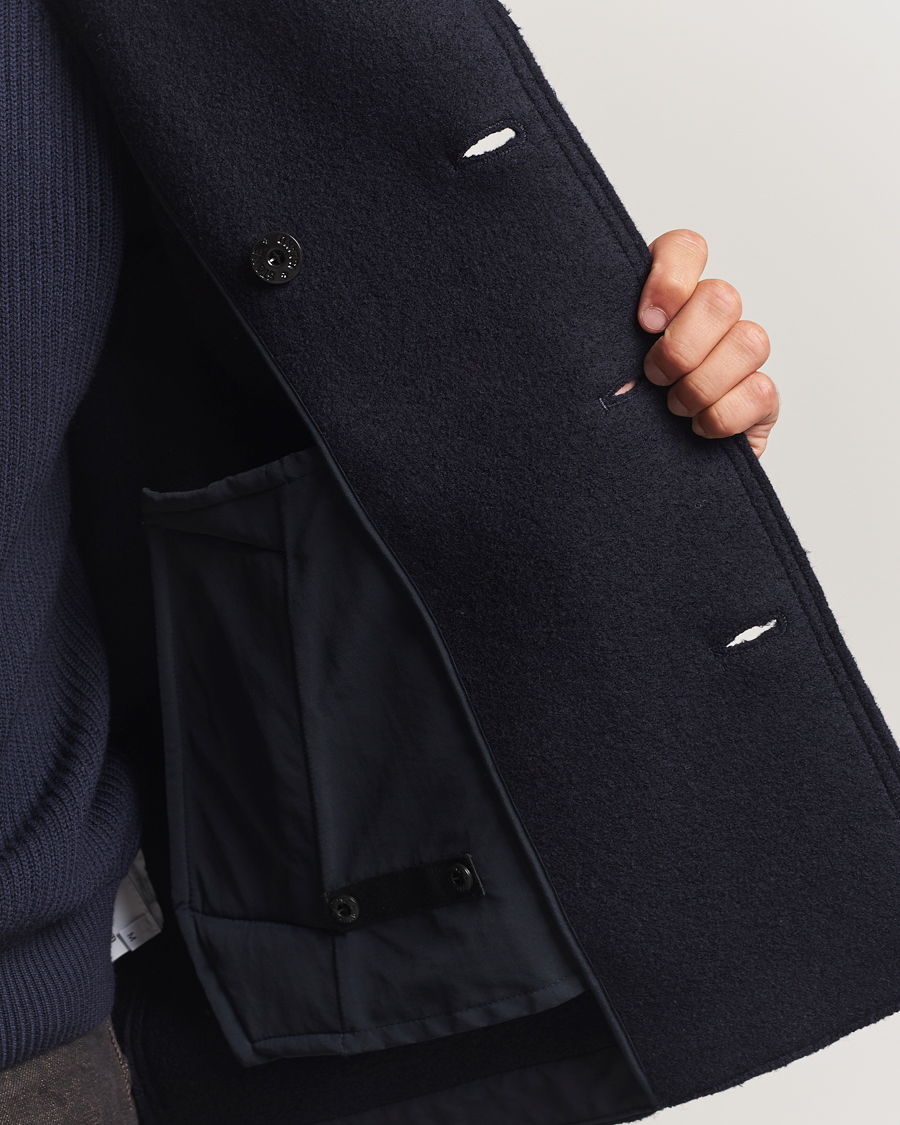 Heren | Jassen | Stone Island | Double Breasted Felted Wool Peacoat Navy